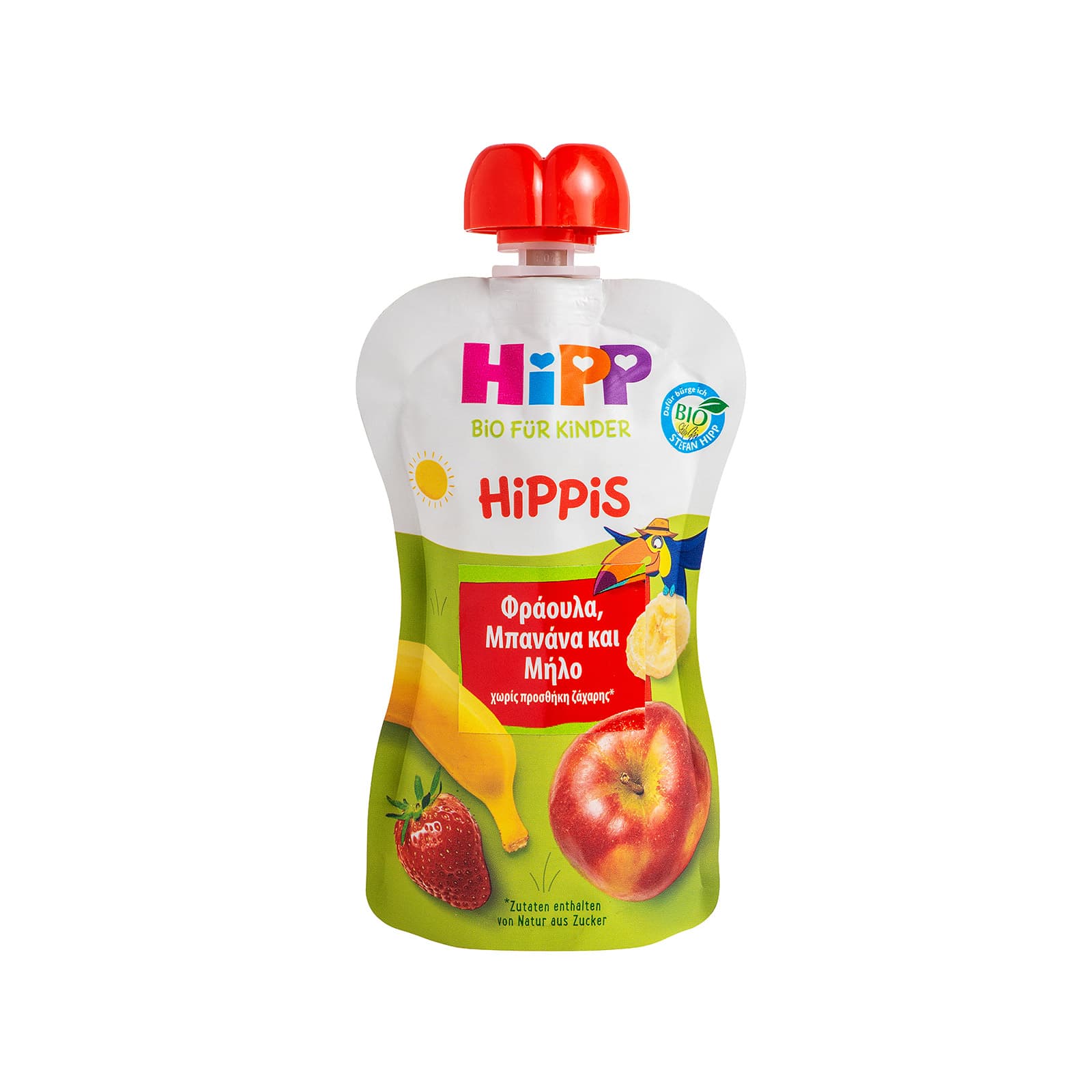 Hipp Hippis φρουτοπολτός έτοιμος παιδικός φράουλα, μπανάνα, μήλο 100g εικόνα 1