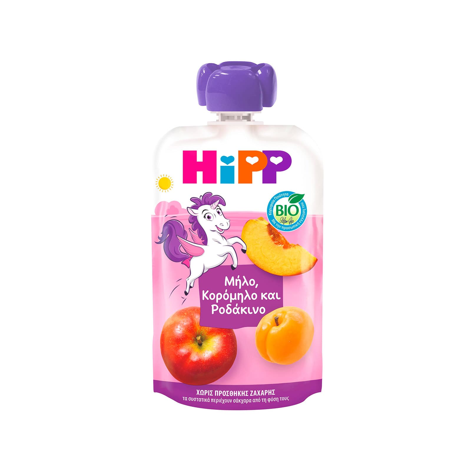 Hipp Hippis φρουτοπολτος έτοιμος παιδικός μήλο, κορόμηλο, ροδάκινο +1 έτους 100g εικόνα 1