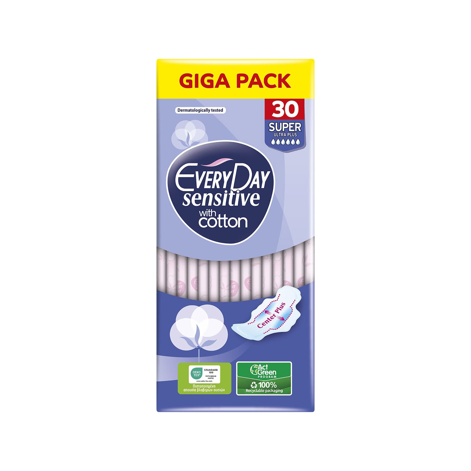 Everyday Sensitive with cotton σερβιέτες super ultra plus με φτερά 30τεμ εικόνα 1