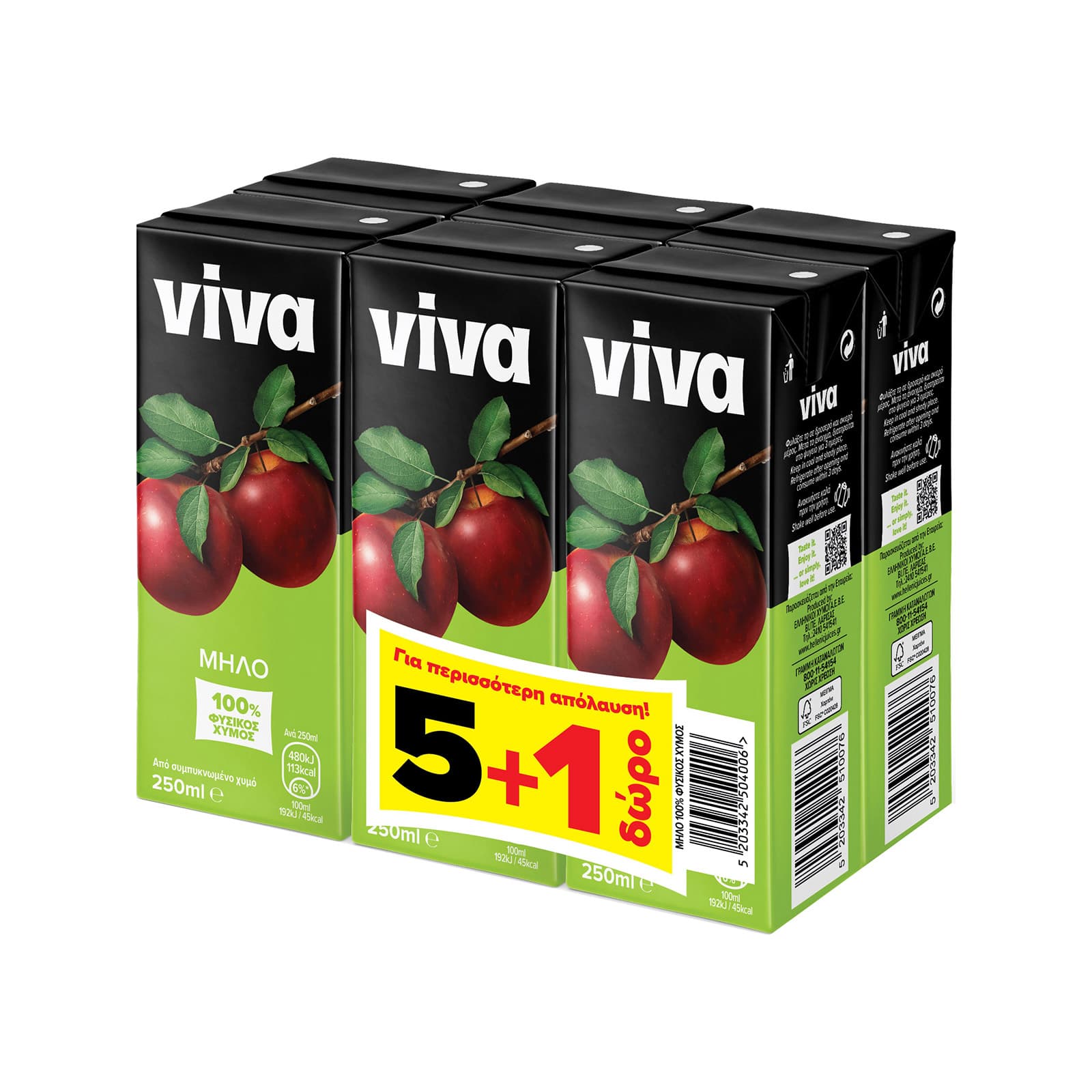 Viva 100% φυσικός χυμός μήλο 5x250ml + 1 δώρο εικόνα 1