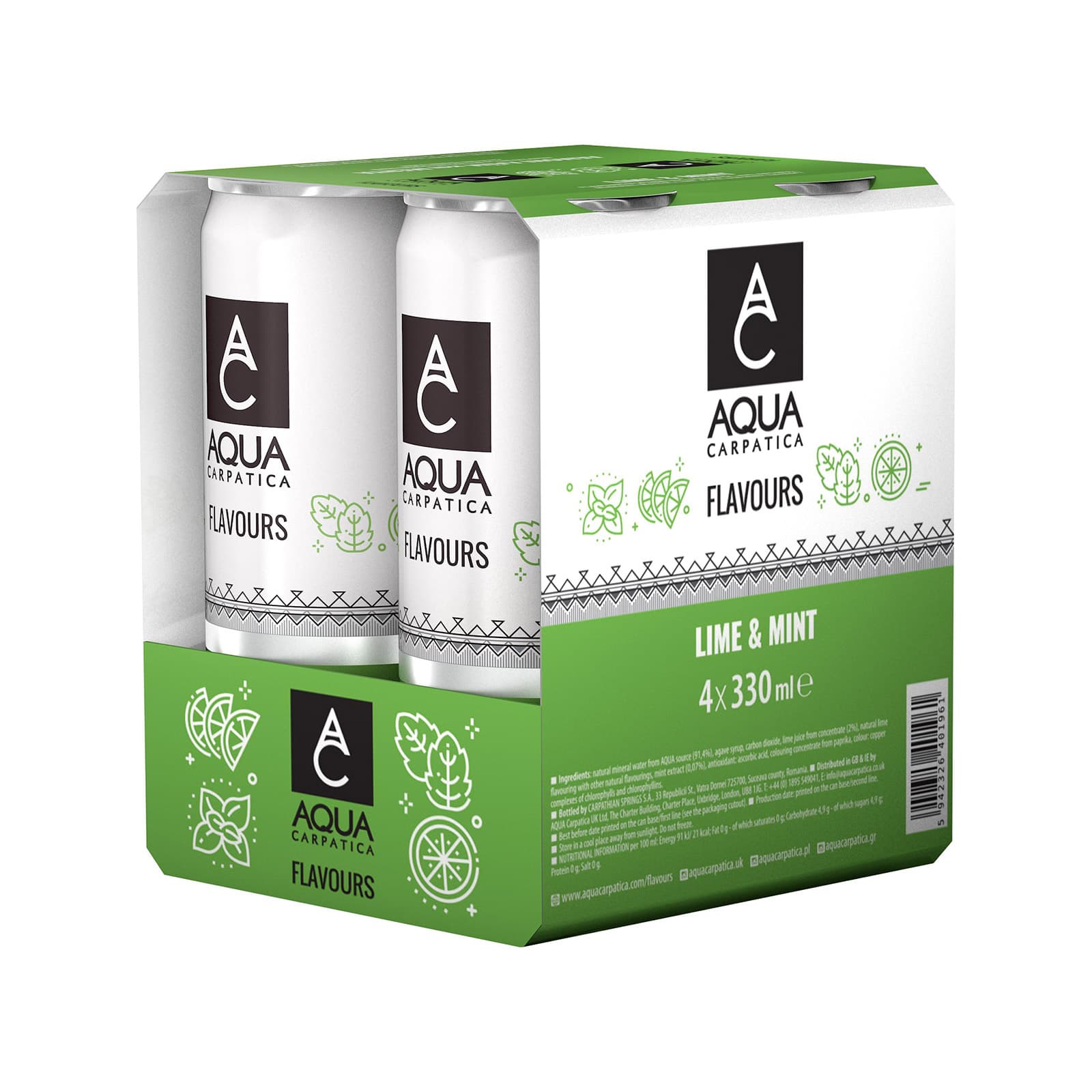 Aqua Carpatica Flavours φυσικό μεταλλικό νερό ανθρακούχο lime & mint 4x330ml εικόνα 1