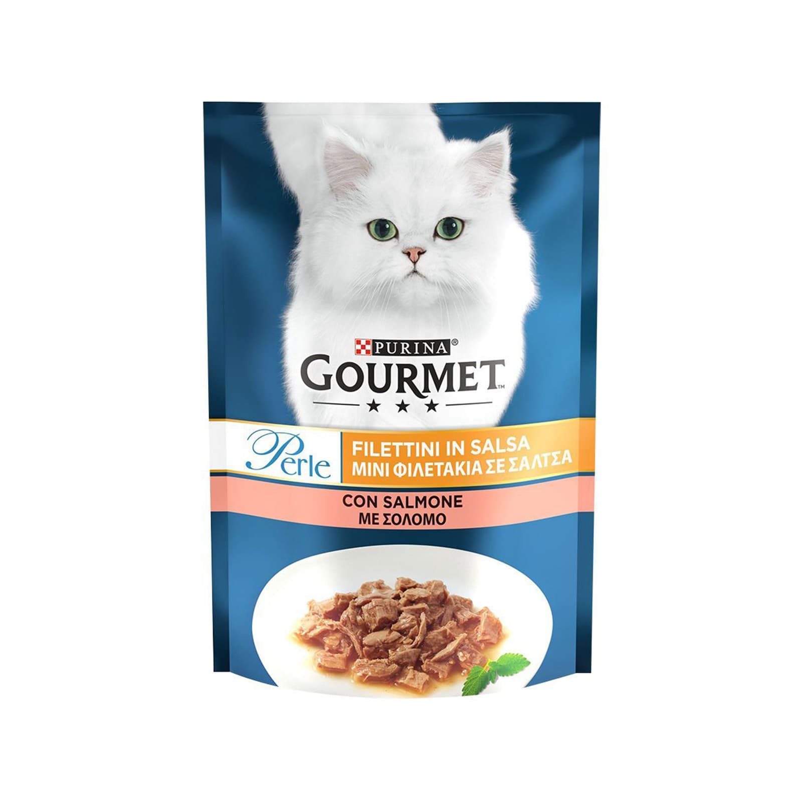 Gourmet Perle τροφή γάτας mini φιλετάκια σε σάλτσα με σολομό 85g εικόνα 1