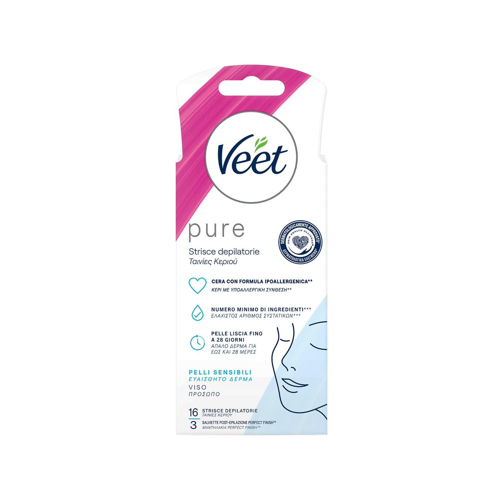 Veet αποτριχωτική ταινία κρύου κεριού για πρόσωπο υποαλλεργικό 16τεμ εικόνα 1